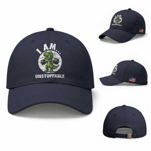 I Am Unstoppable Baseball Cap Funny Weightlifting Dinosaur Gym TS12 Baseball Cap Universal Fit Navy Print Your Wear