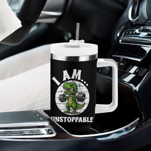 I Am Unstoppable Tumbler With Handle Funny Weightlifting Dinosaur Gym TS12 Print Your Wear