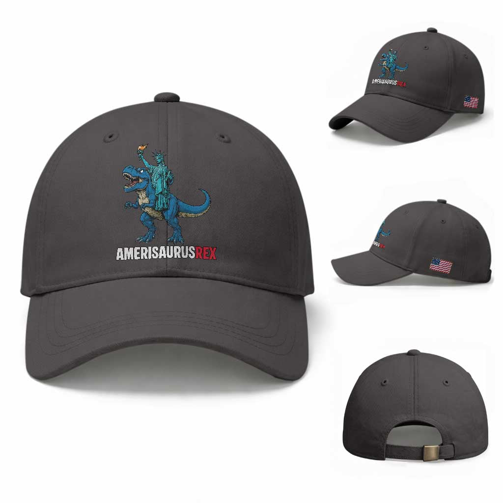 Patriotic Dinosaur Baseball Cap Funny Amerisaurus Rex Statue Of Liberty Dino TS12 Baseball Cap Universal Fit Dark Gray Print Your Wear