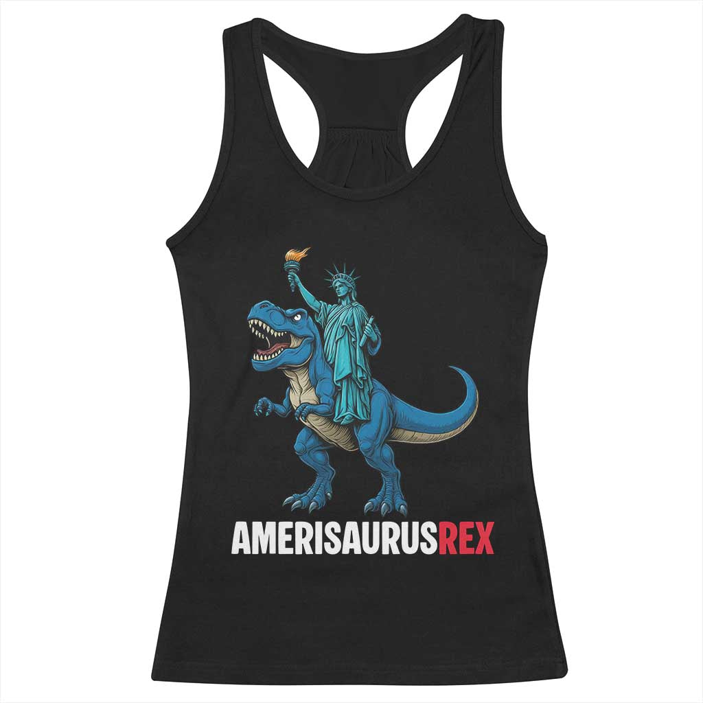 Patriotic Dinosaur Racerback Tank Top Funny Amerisaurus Rex Statue Of Liberty Dino TS12 Black Print Your Wear