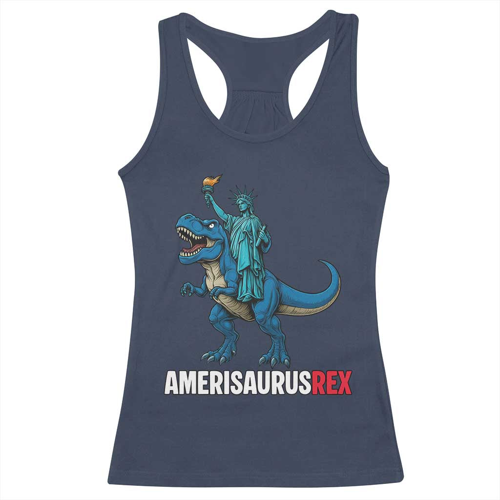 Patriotic Dinosaur Racerback Tank Top Funny Amerisaurus Rex Statue Of Liberty Dino TS12 Navy Print Your Wear