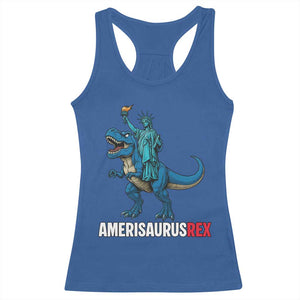Patriotic Dinosaur Racerback Tank Top Funny Amerisaurus Rex Statue Of Liberty Dino TS12 Royal Blue Print Your Wear