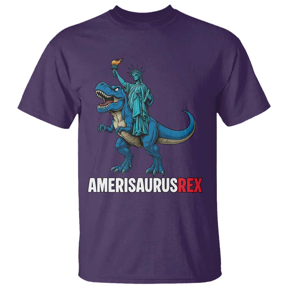 Patriotic Dinosaur T Shirt Funny Amerisaurus Rex Statue Of Liberty Dino TS12 Purple Print Your Wear