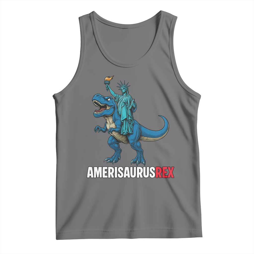 Patriotic Dinosaur Tank Top Funny Amerisaurus Rex Statue Of Liberty Dino TS12 Black Heather Print Your Wear