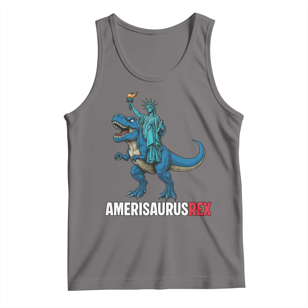 Patriotic Dinosaur Tank Top Funny Amerisaurus Rex Statue Of Liberty Dino TS12 Deep Heather Print Your Wear