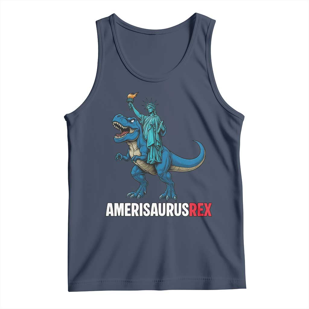 Patriotic Dinosaur Tank Top Funny Amerisaurus Rex Statue Of Liberty Dino TS12 Navy Print Your Wear