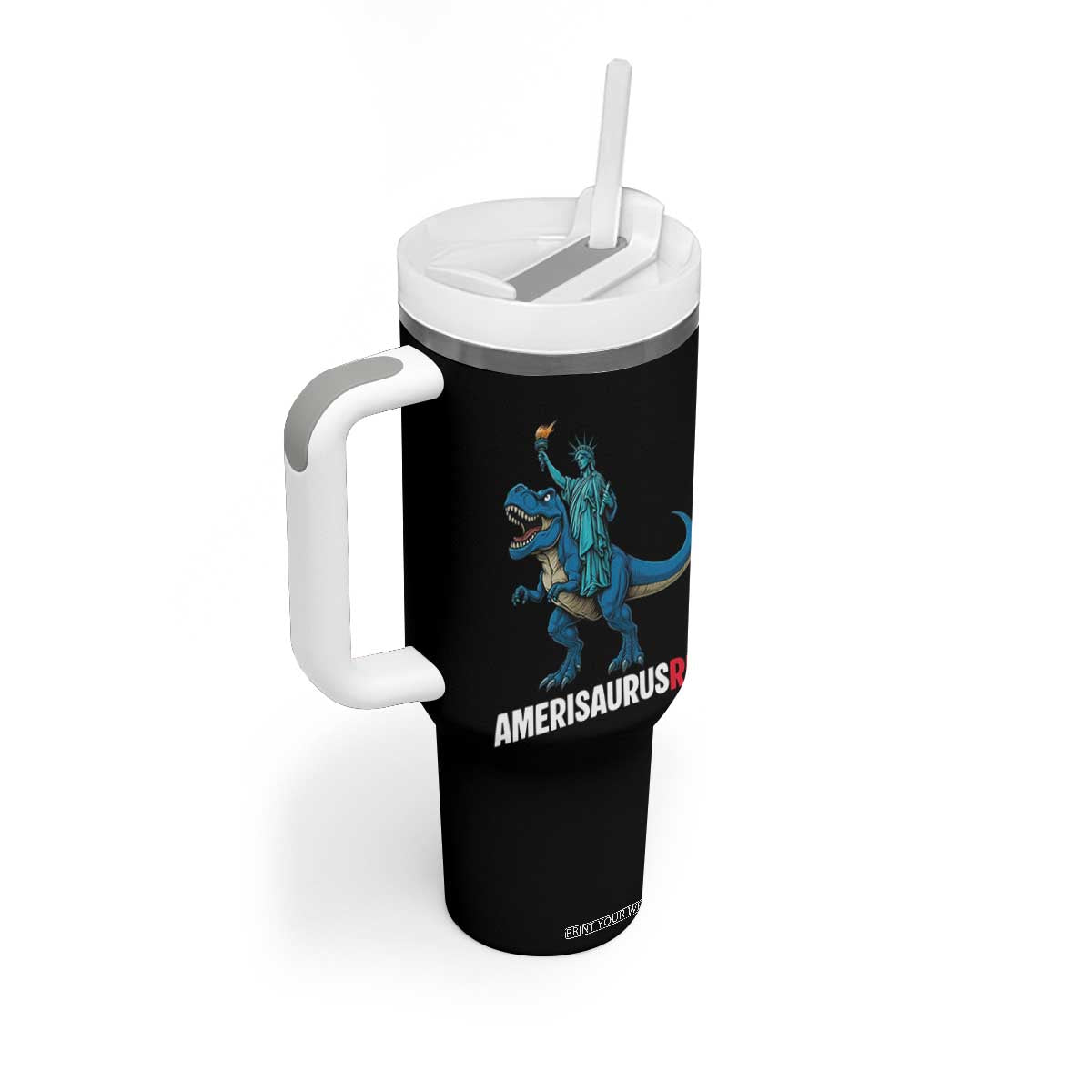 Patriotic Dinosaur Tumbler With Handle Funny Amerisaurus Rex Statue Of Liberty Dino TS12 Print Your Wear