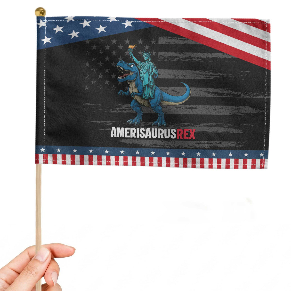 Patriotic Dinosaur Patriotic Handheld Flag Funny Amerisaurus Rex Statue Of Liberty Dino TS12 Distressed 8.2