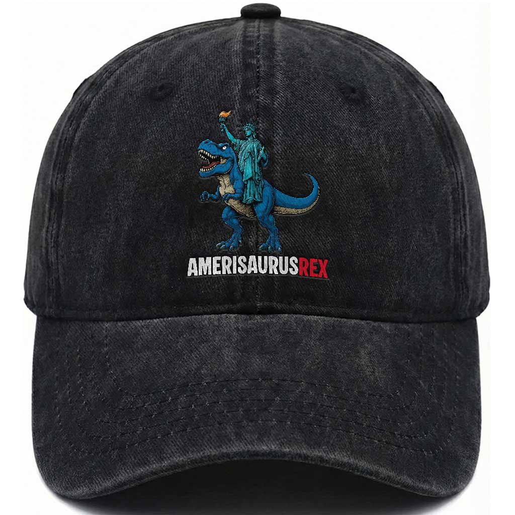 Patriotic Dinosaur Washed Cotton Baseball Cap Funny Amerisaurus Rex Statue Of Liberty Dino TS12 Print Your Wear