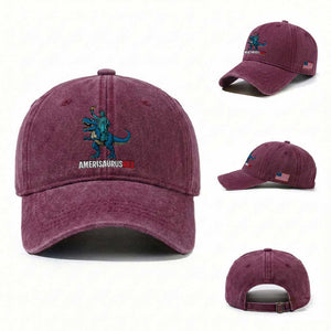 Patriotic Dinosaur Washed Cotton Baseball Cap Funny Amerisaurus Rex Statue Of Liberty Dino TS12 Washed Cap Universal Fit Burgundy Print Your Wear