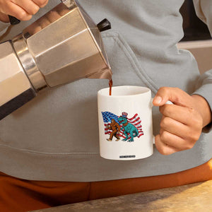Funny Patriotic Coffee Mug Bigfoot Walking Dinosaur With USA Flag TS12 Print Your Wear