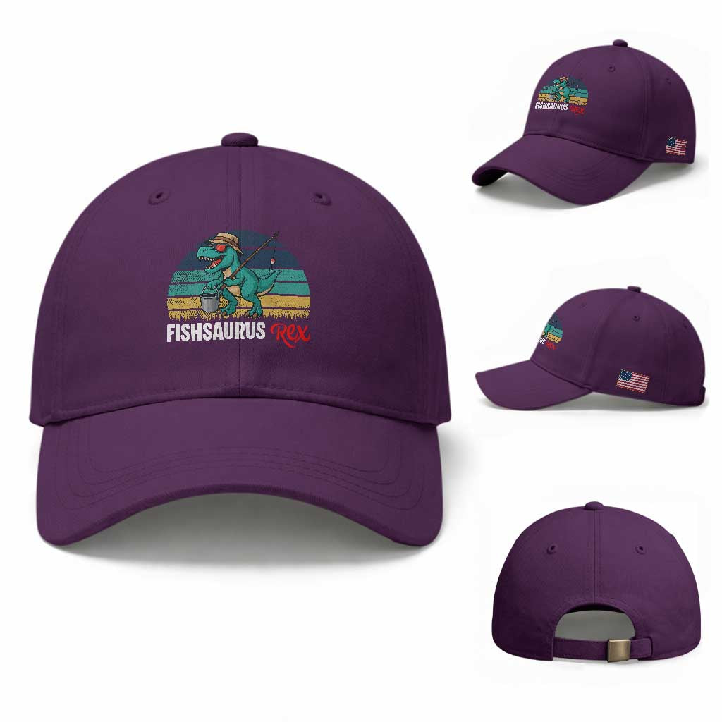 Funny Dinosaur Baseball Cap Fishsaurus Rex Fishing Lover TS12 Baseball Cap Universal Fit Purple Print Your Wear