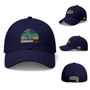 Funny Dinosaur Baseball Cap Fishsaurus Rex Fishing Lover TS12 Baseball Cap Universal Fit Dark Blue Print Your Wear