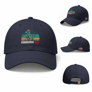 Funny Dinosaur Baseball Cap Fishsaurus Rex Fishing Lover TS12 Baseball Cap Universal Fit Navy Print Your Wear