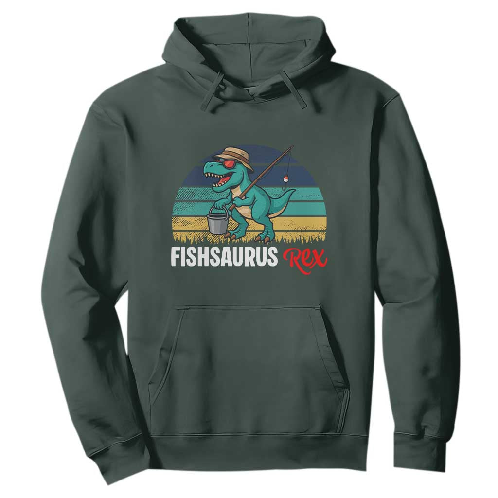 Funny Dinosaur Hoodie Fishsaurus Rex Fishing Lover TS12 Dark Forest Green Print Your Wear