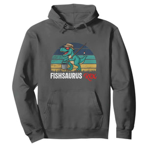 Funny Dinosaur Hoodie Fishsaurus Rex Fishing Lover TS12 Dark Heather Print Your Wear