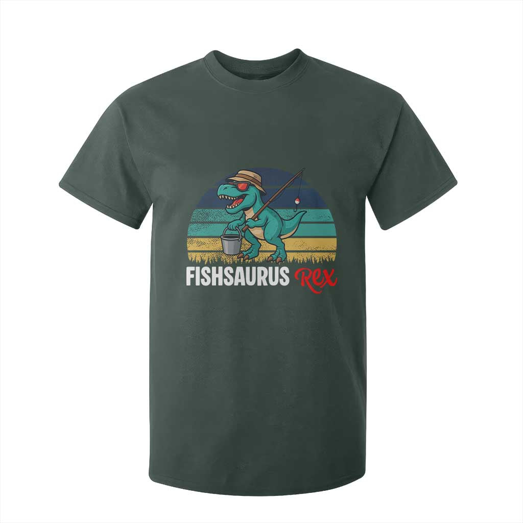 Funny Dinosaur T Shirt For Kid Fishsaurus Rex Fishing Lover TS12 Dark Forest Green Print Your Wear