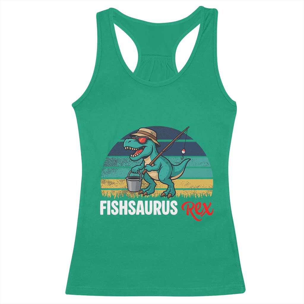 Funny Dinosaur Racerback Tank Top Fishsaurus Rex Fishing Lover TS12 Irish Green Print Your Wear