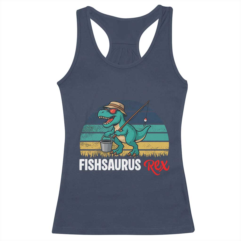 Funny Dinosaur Racerback Tank Top Fishsaurus Rex Fishing Lover TS12 Navy Print Your Wear
