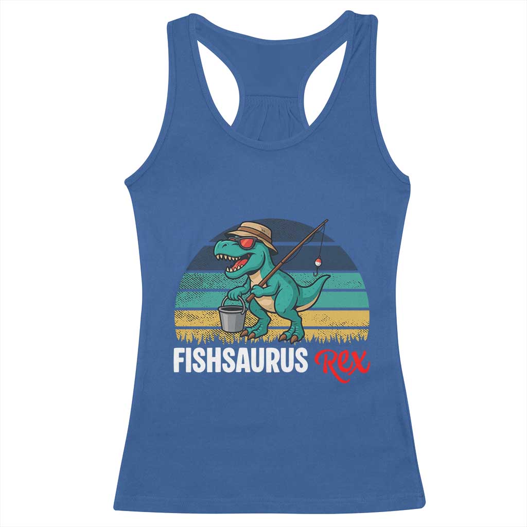 Funny Dinosaur Racerback Tank Top Fishsaurus Rex Fishing Lover TS12 Royal Blue Print Your Wear