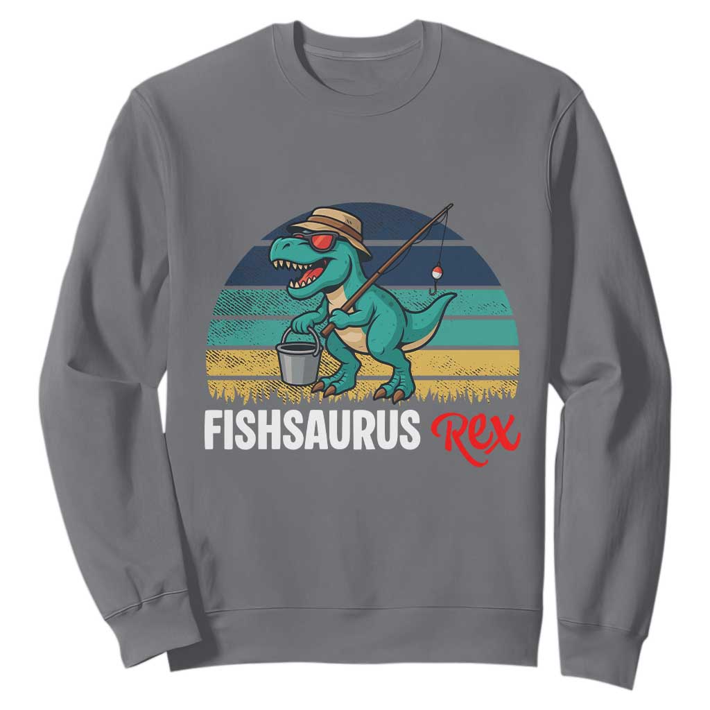 Funny Dinosaur Sweatshirt Fishsaurus Rex Fishing Lover TS12 Charcoal Print Your Wear