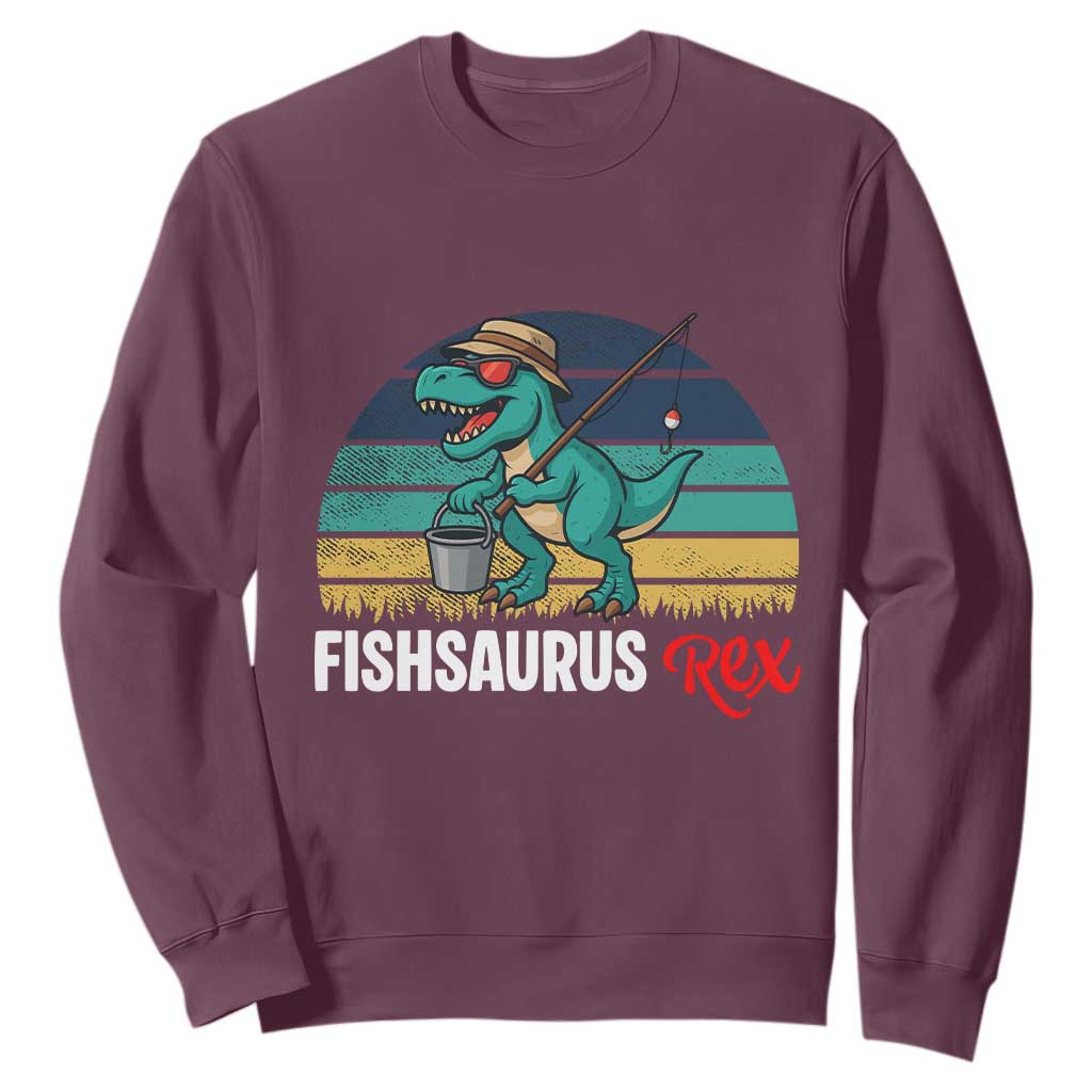 Funny Dinosaur Sweatshirt Fishsaurus Rex Fishing Lover TS12 Maroon Print Your Wear