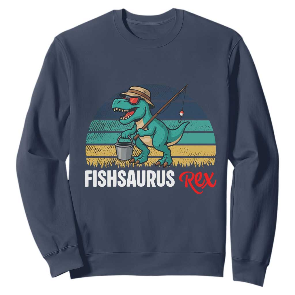 Funny Dinosaur Sweatshirt Fishsaurus Rex Fishing Lover TS12 Navy Print Your Wear