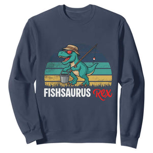 Funny Dinosaur Sweatshirt Fishsaurus Rex Fishing Lover TS12 Navy Print Your Wear