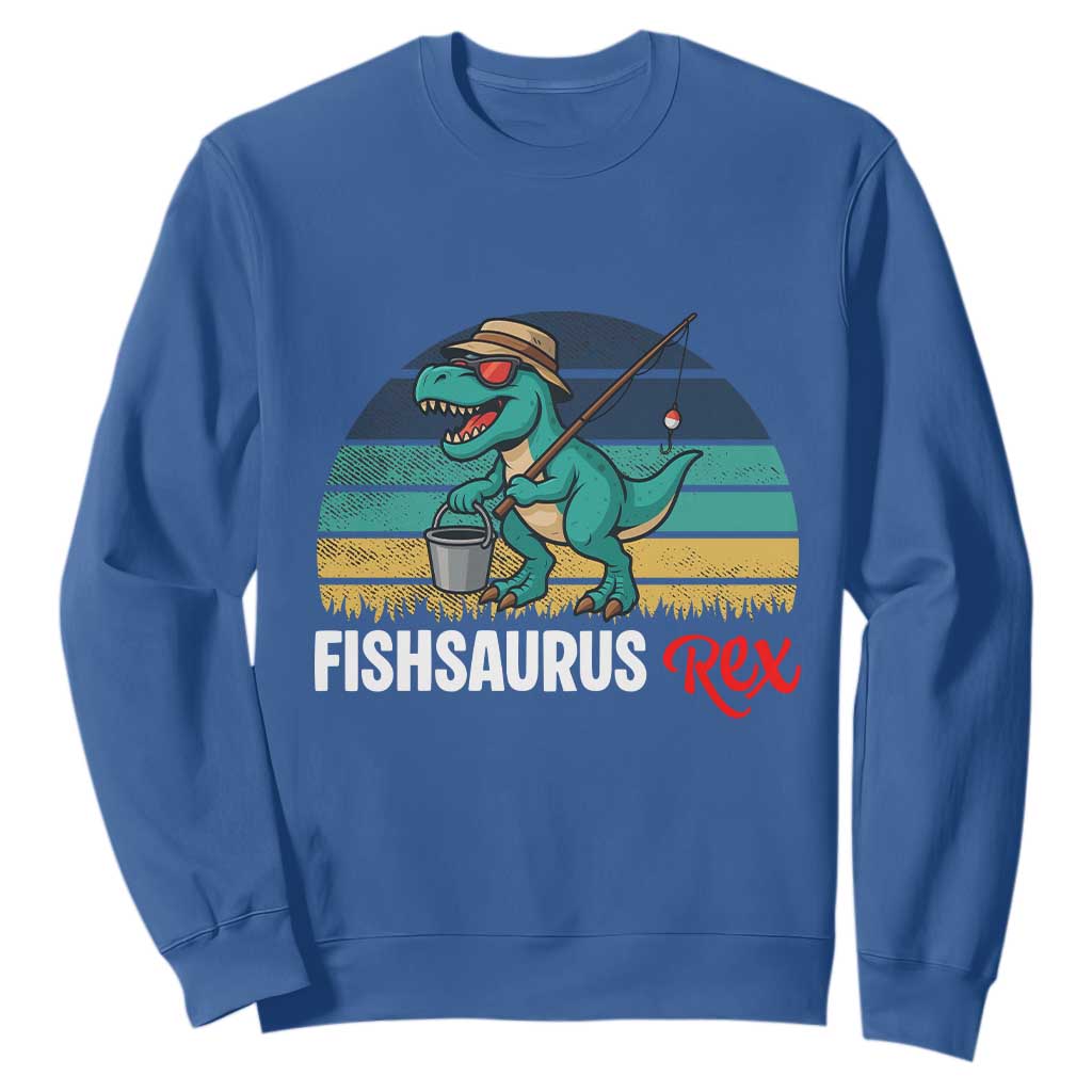 Funny Dinosaur Sweatshirt Fishsaurus Rex Fishing Lover TS12 Royal Blue Print Your Wear