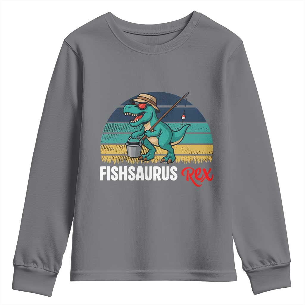 Funny Dinosaur Youth Sweatshirt Fishsaurus Rex Fishing Lover TS12 Charcoal Print Your Wear