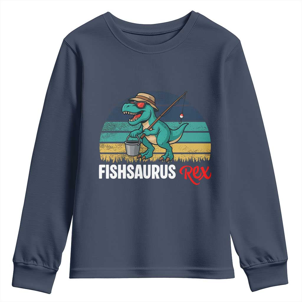 Funny Dinosaur Youth Sweatshirt Fishsaurus Rex Fishing Lover TS12 Navy Print Your Wear