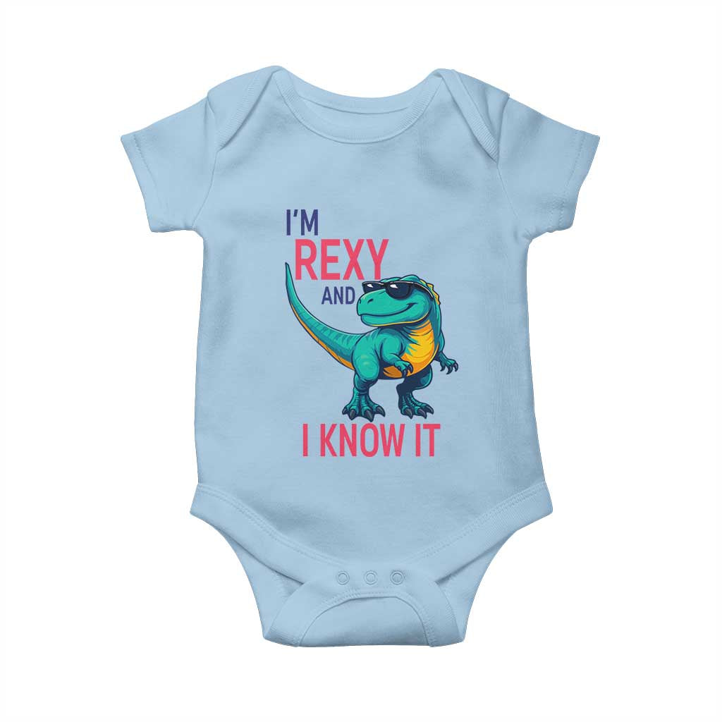 Funny Dinosaur Baby Onesie I Am Rexy And I Know It TS12 Light Blue Print Your Wear