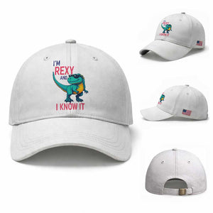 Funny Dinosaur Baseball Cap I Am Rexy And I Know It TS12 Baseball Cap Universal Fit White Print Your Wear