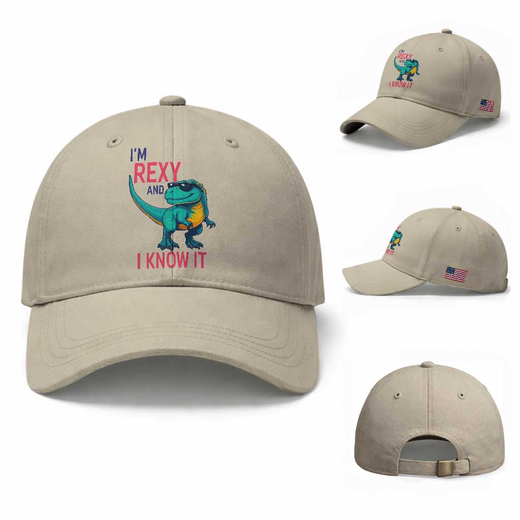 Funny Dinosaur Baseball Cap I Am Rexy And I Know It TS12 Baseball Cap Universal Fit Beige Print Your Wear