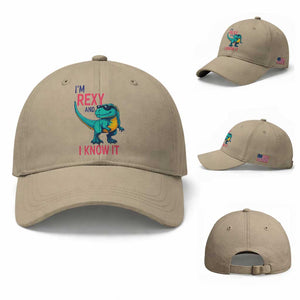 Funny Dinosaur Baseball Cap I Am Rexy And I Know It TS12 Baseball Cap Universal Fit Khaki Print Your Wear