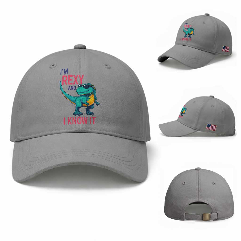 Funny Dinosaur Baseball Cap I Am Rexy And I Know It TS12 Baseball Cap Universal Fit Sport Gray Print Your Wear