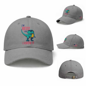 Funny Dinosaur Baseball Cap I Am Rexy And I Know It TS12 Baseball Cap Universal Fit Sport Gray Print Your Wear