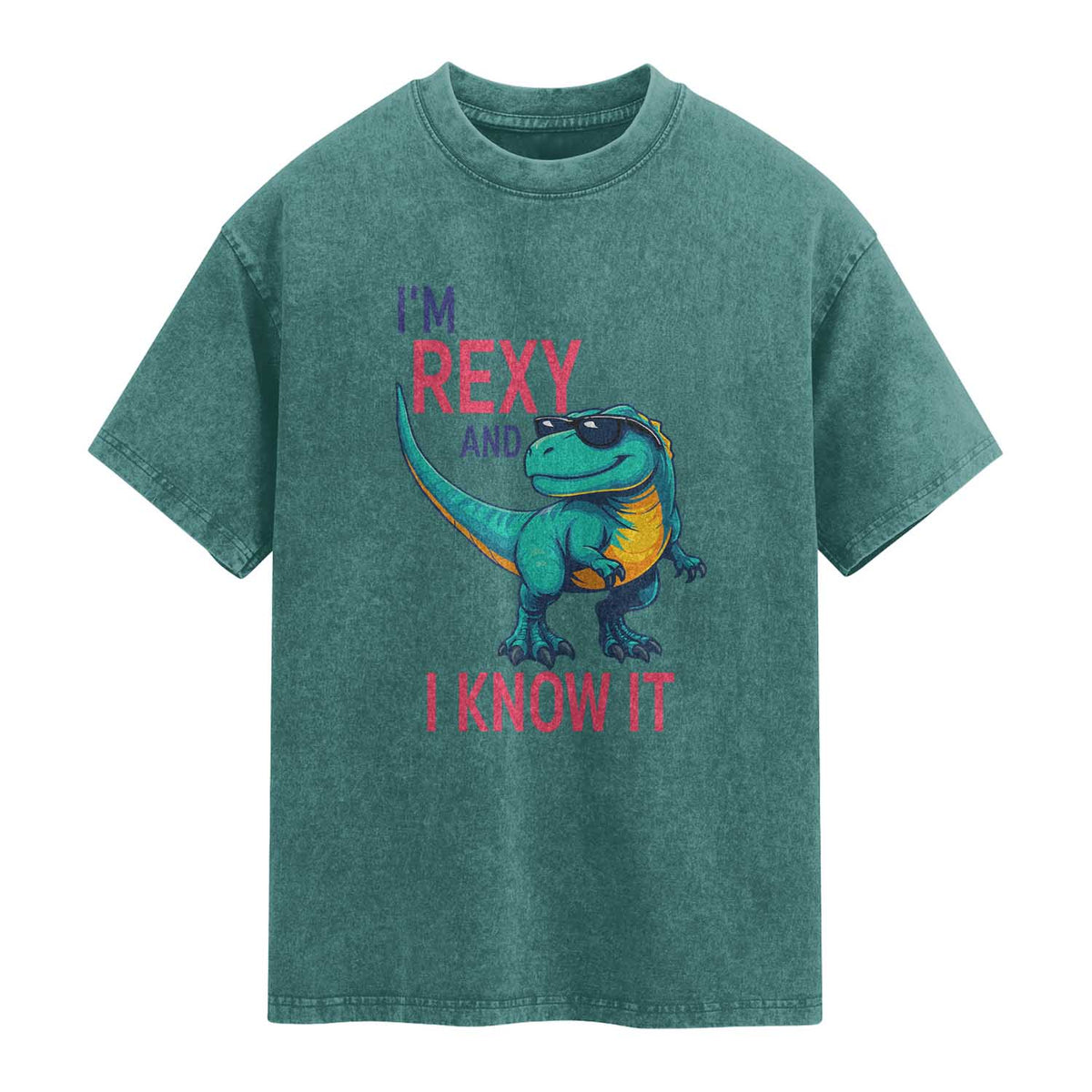 Funny Dinosaur Washed Cotton T-Shirt I Am Rexy And I Know It