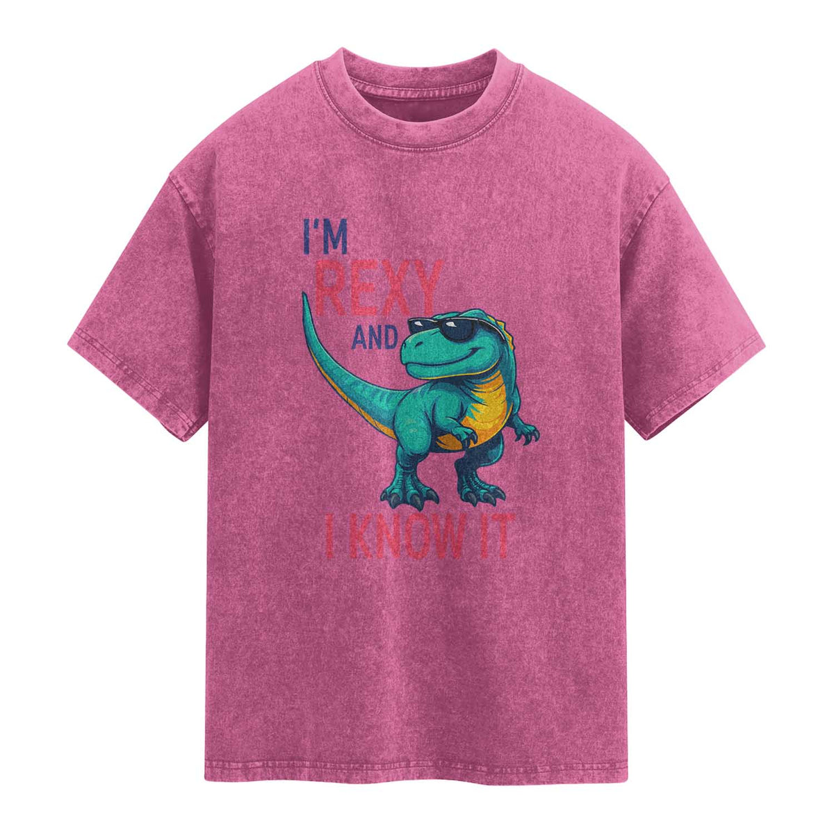 Funny Dinosaur Washed Cotton T-Shirt I Am Rexy And I Know It