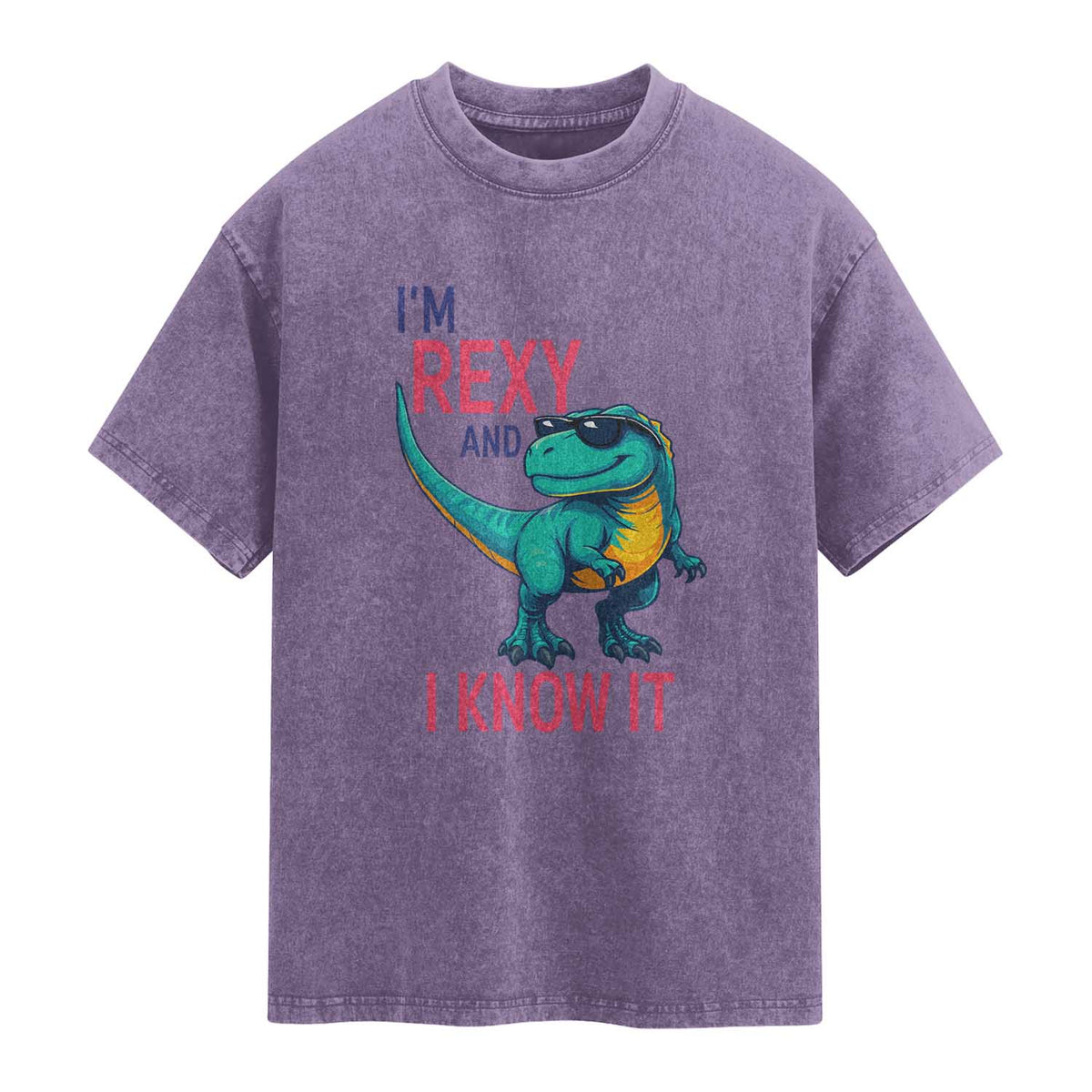 Funny Dinosaur Washed Cotton T-Shirt I Am Rexy And I Know It