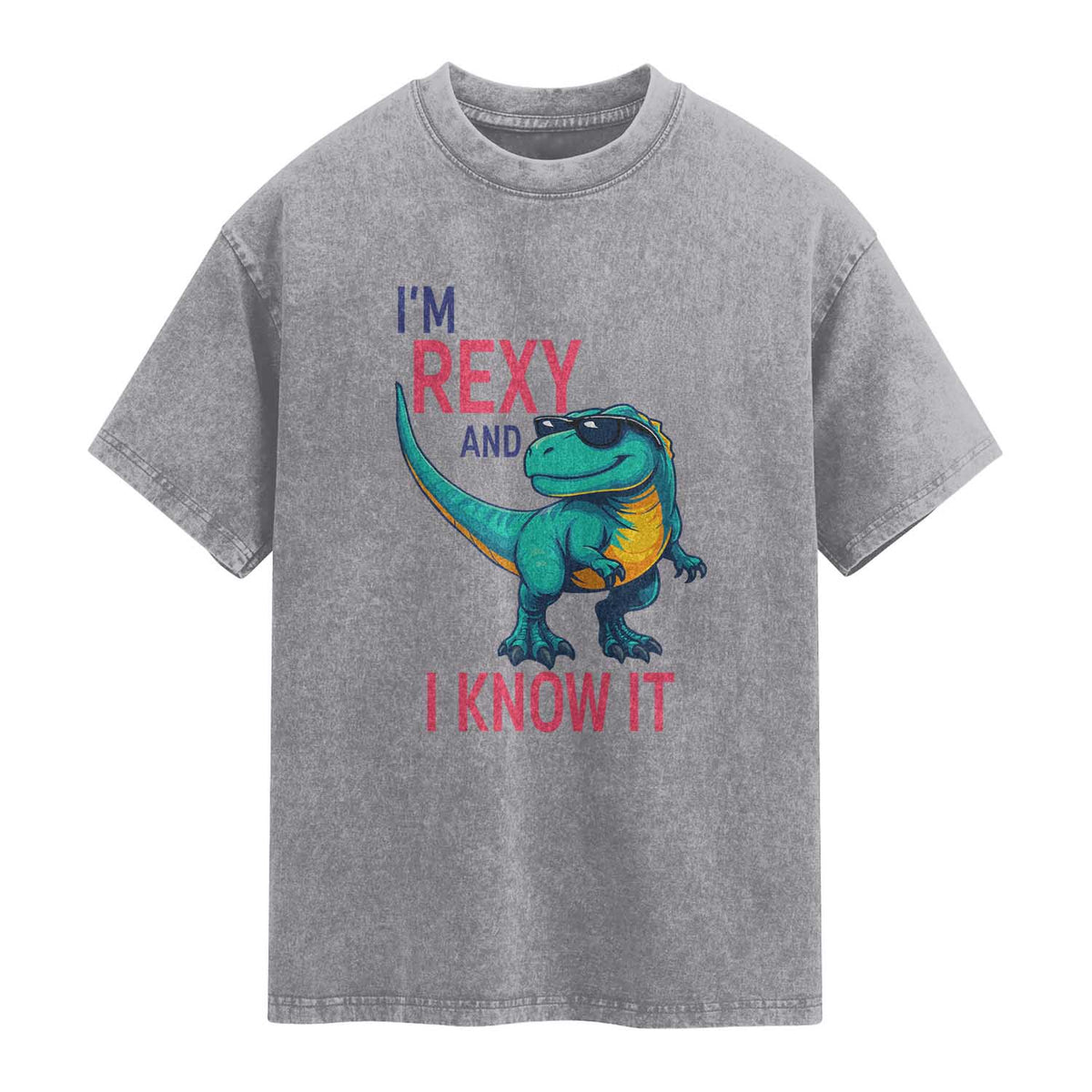 Funny Dinosaur Washed Cotton T-Shirt I Am Rexy And I Know It