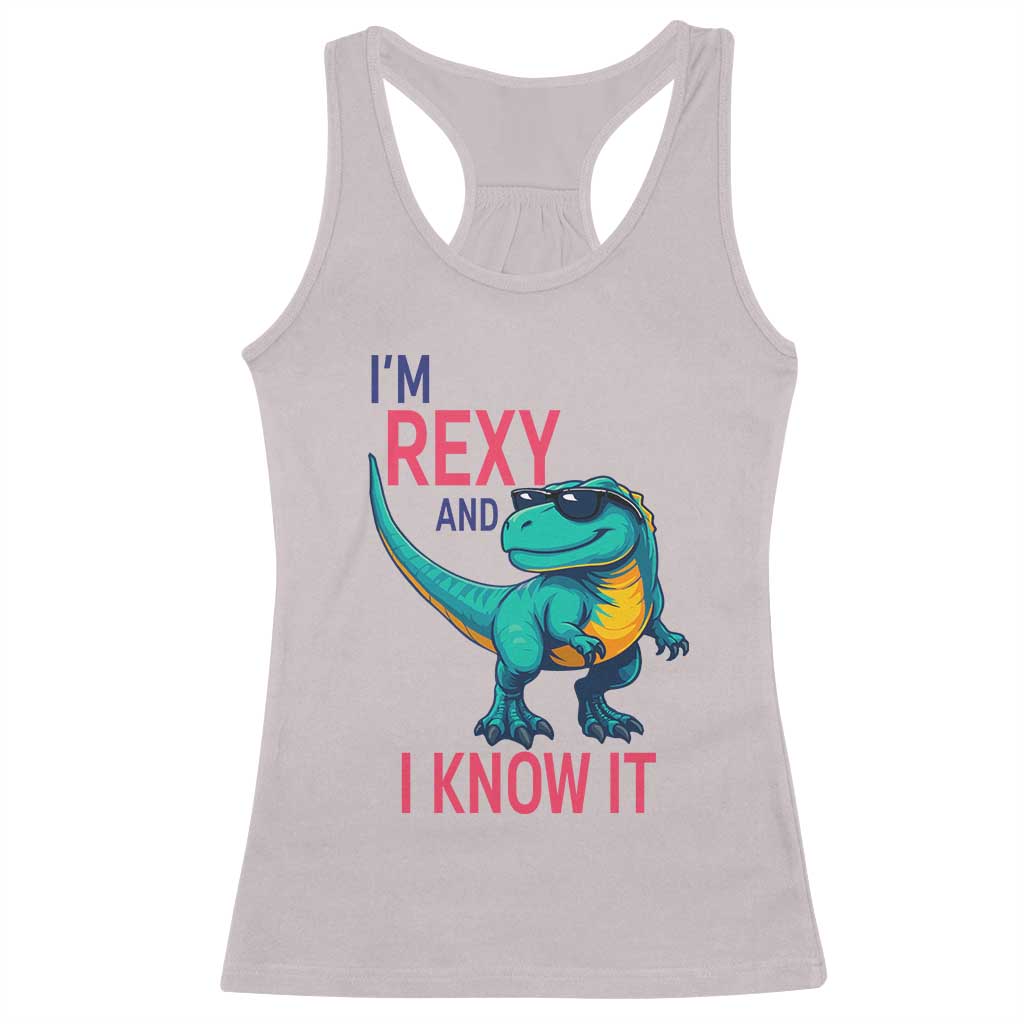 Funny Dinosaur Racerback Tank Top I Am Rexy And I Know It TS12 Ice Gray Print Your Wear