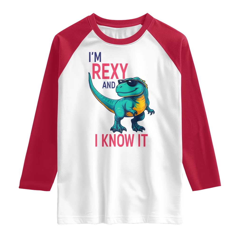 Funny Dinosaur Raglan Shirt I Am Rexy And I Know It TS12 White Red Print Your Wear