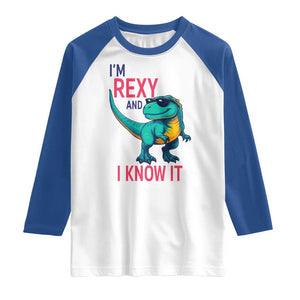 Funny Dinosaur Raglan Shirt I Am Rexy And I Know It TS12 White Royal Print Your Wear