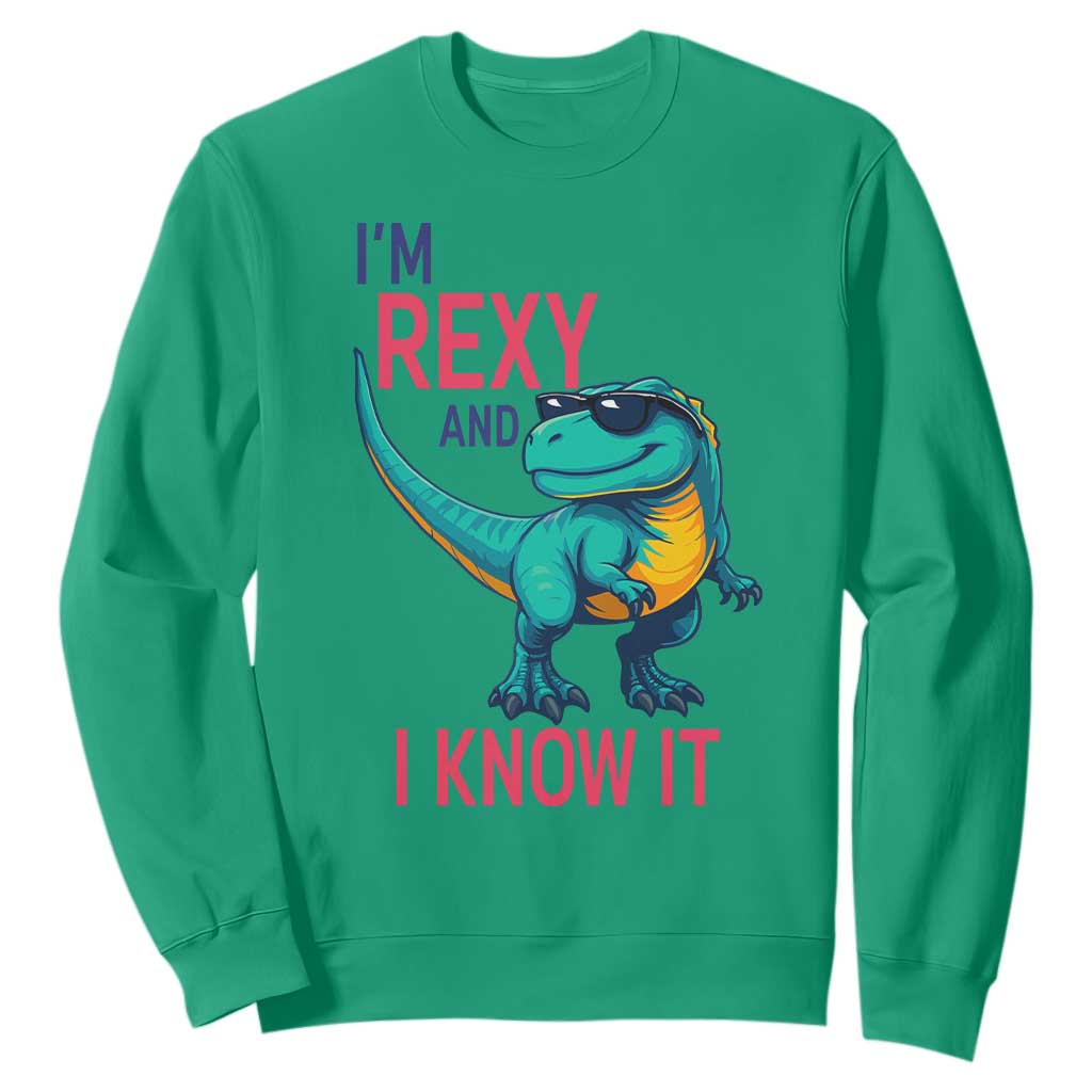 Funny Dinosaur Sweatshirt I Am Rexy And I Know It TS12 Irish Green Print Your Wear