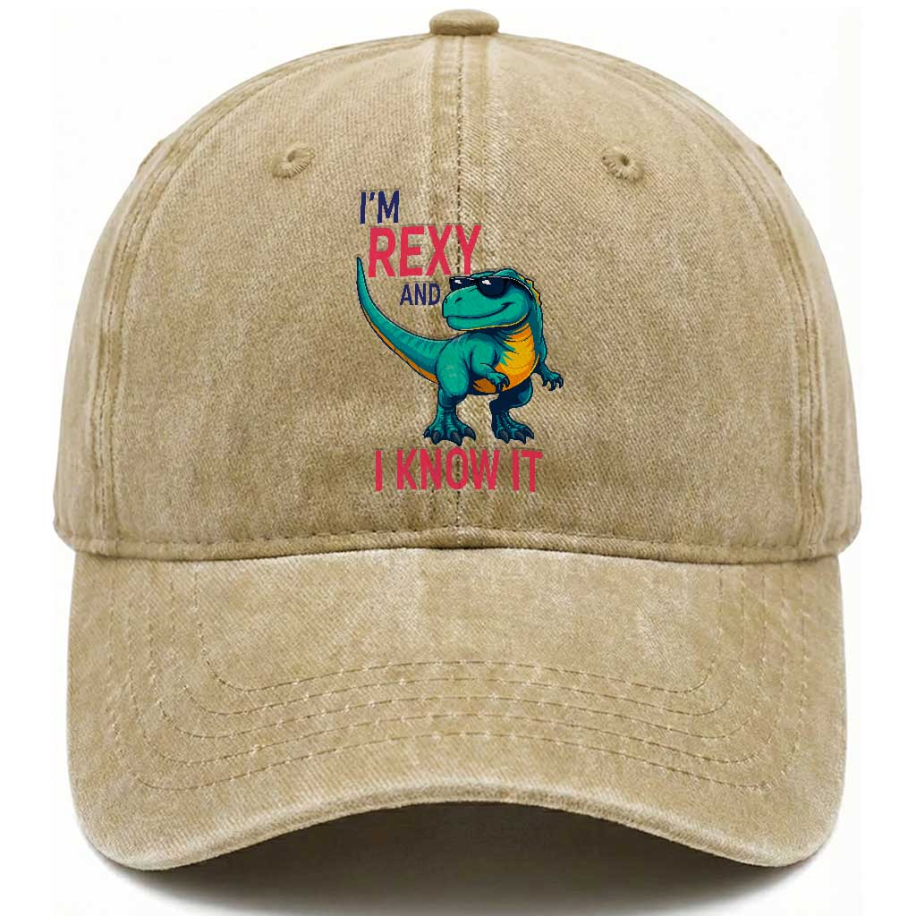 Funny Dinosaur Washed Cotton Baseball Cap I Am Rexy And I Know It TS12 Print Your Wear