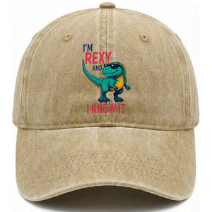 Funny Dinosaur Washed Cotton Baseball Cap I Am Rexy And I Know It TS12 Print Your Wear