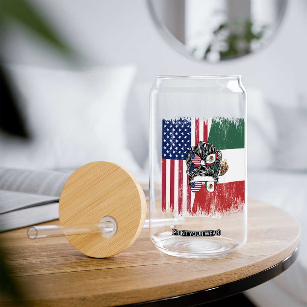 Mexican American Pride Glass Can Bicultural Heritage Girl Vintage Flag TS12 Print Your Wear