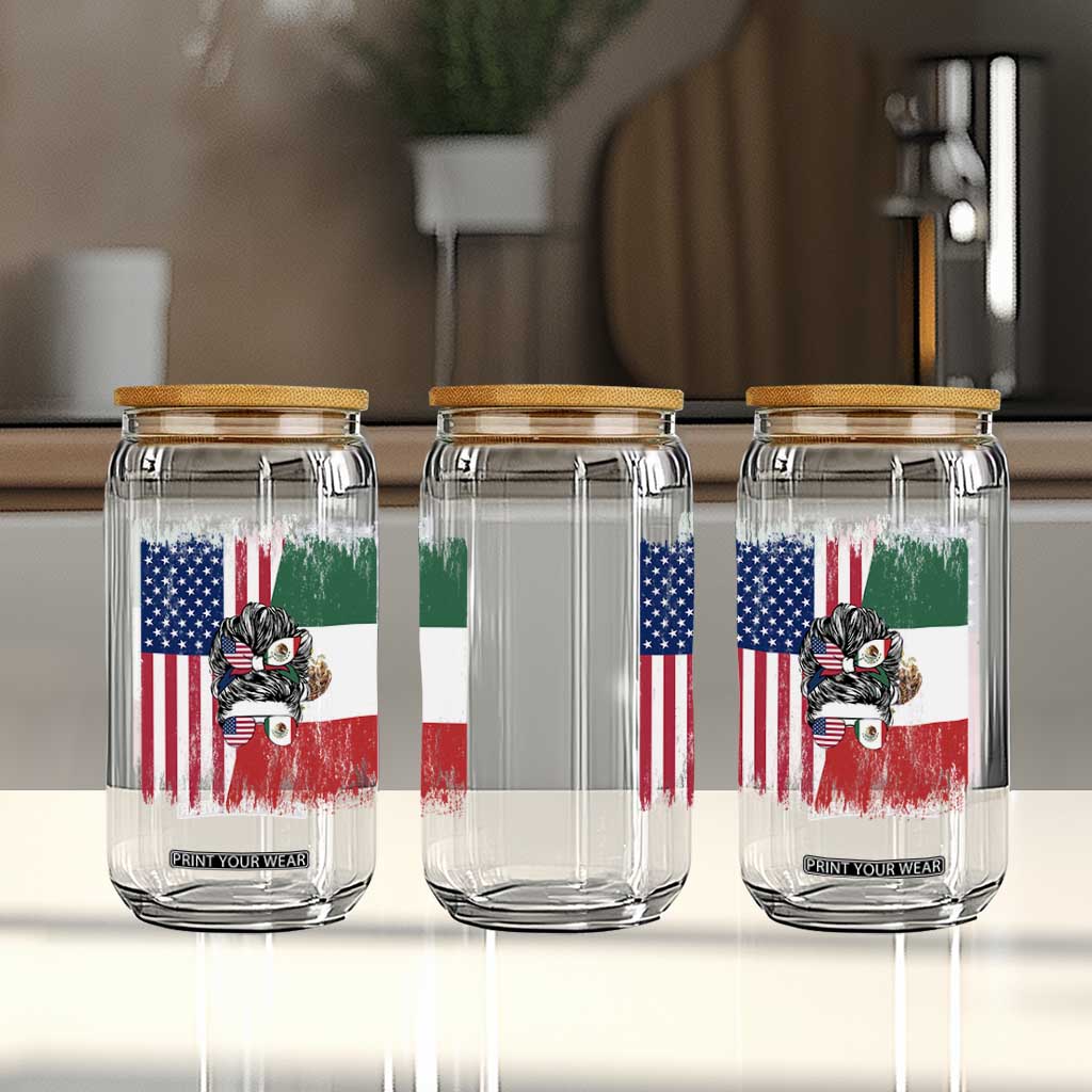 Mexican American Pride Glass Can Bicultural Heritage Girl Vintage Flag TS12 Print Your Wear