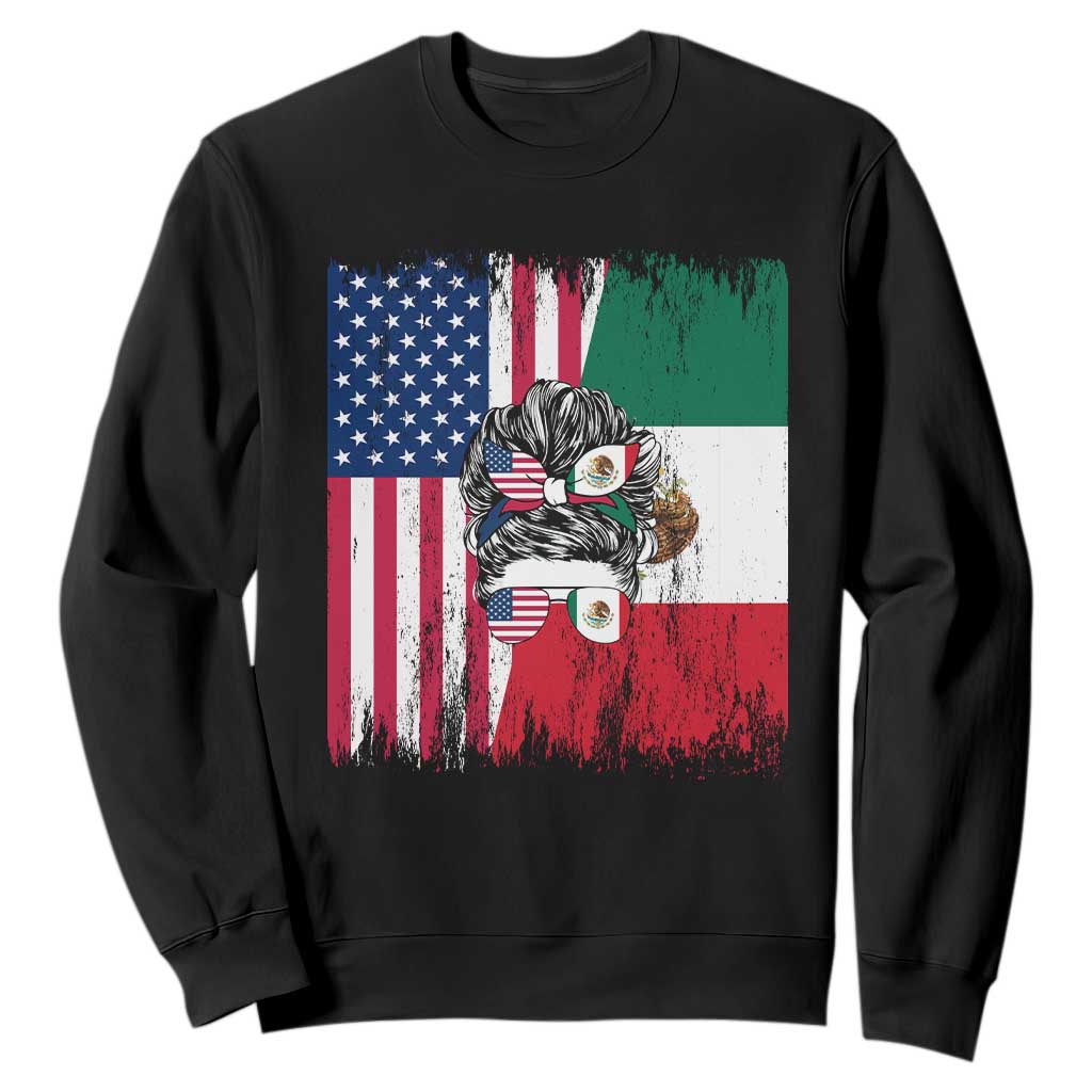 Mexican American Pride Sweatshirt Bicultural Heritage Girl Vintage Flag TS12 Black Print Your Wear